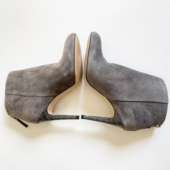 Sam Edelman Grey Suede Croc Embossed Ankle Bootie - Picture 4 of 9